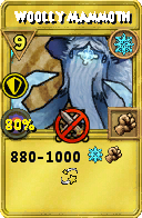 Wizard101 Ice spell card: Woolly Mammoth, Spell ID 11529