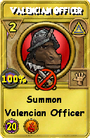 Wizard101 Myth spell card: Valencian Officer, Spell ID 11536