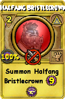 Wizard101 Myth spell card: Halfang Bristlecrown, Spell ID 11549