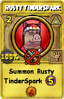 Wizard101 Myth spell card: Rusty TinderSpark, Spell ID 11570