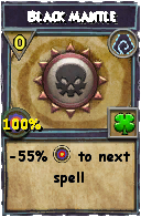 Wizard101 Shadow spell card: Black Mantle, Spell ID 11622