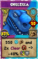 Wizard101 Ice spell card: Chillzilla, Spell ID 11779