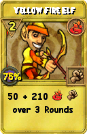 Wizard101 Fire spell card: Yellow Fire Elf, Spell ID 11802