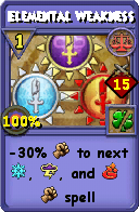 Wizard101 Balance spell card: Elemental Weakness, Spell ID 11876