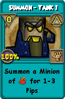 Wizard101 Myth spell card: Summon - Tank 1, Spell ID 11902