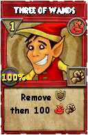Wizard101 Fire spell card: Three of Wands, Spell ID 11929