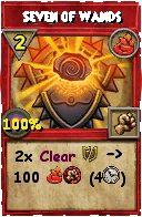 Wizard101 Fire spell card: Seven of Wands, Spell ID 11934