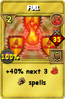 Wizard101 Fire spell card: Fuel, Spell ID 11976