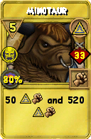 Wizard101 Myth spell card: Minotaur, Spell ID 11987
