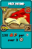 Wizard101 Fire spell card: Heck Hound, Spell ID 11437