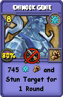 Wizard101 Ice spell card: Chinook Genie, Spell ID 11413