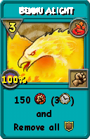 Wizard101 Fire spell card: Bennu Alight, Spell ID 12033