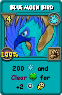Wizard101 Ice spell card: Blue Moon Bird, Spell ID 12046