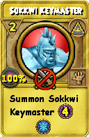 Wizard101 Myth spell card: Sokkwi Keymaster, Spell ID 12141