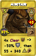 Wizard101 Myth spell card: Minotaur, Spell ID 12313