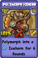 Wizard101 Moon spell card: Polymorph Icehorn, Spell ID 12321