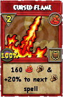 Wizard101 Fire spell card: Cursed Flame, Spell ID 12352