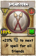 Wizard101 Balance spell card: Spearstorm, Spell ID 12415