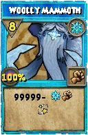 Wizard101 Ice spell card: Woolly Mammoth, Spell ID 12418