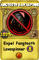 Wizard101 Myth spell card: Fangtooth Lavaspinner, Spell ID 12527
