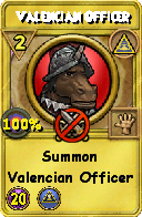 Wizard101 Myth spell card: Valencian Officer, Spell ID 12713