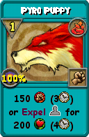 Wizard101 Fire spell card: Pyro Puppy, Spell ID 12856