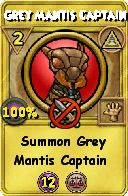 Wizard101 Myth spell card: Grey Mantis Captain, Spell ID 12940