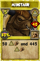 Wizard101 Myth spell card: Minotaur, Spell ID 12954