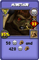 Wizard101 Death spell card: Minotaur, Spell ID 12317