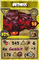 Wizard101 Myth spell card: Orthrus, Spell ID 12003