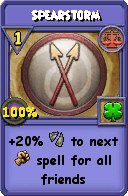 Wizard101 Balance spell card: Spearstorm, Spell ID 12422