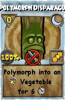 Wizard101 Moon spell card: Polymorph Disparagus, Spell ID 13008