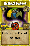 Wizard101 Myth spell card: Extract Parrot, Spell ID 13009