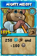 Wizard101 Ice spell card: Mighty Melody, Spell ID 13033