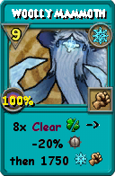 Wizard101 Ice spell card: Woolly Mammoth, Spell ID 13053