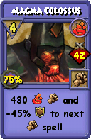 Wizard101 Fire spell card: Magma Colossus, Spell ID 13116
