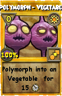 Wizard101 Sun spell card: Polymorph - Vegetable, Spell ID 13186