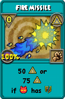 Wizard101 Myth spell card: Fire Missile, Spell ID 13222