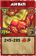Wizard101 Fire spell card: Ash Bats, Spell ID 13312