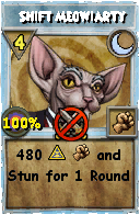 Wizard101 Moon spell card: Shift Meowiarty, Spell ID 13370