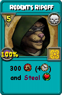 Wizard101 Death spell card: Rodent's Ripoff, Spell ID 13408