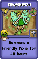 Wizard101 Gardening spell card: Summon Pixie, Spell ID 13533