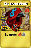 Wizard101 Fire spell card: Kol Shadowsong, Spell ID 13598