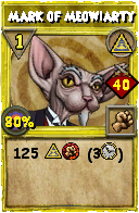 Wizard101 Myth spell card: Mark of Meowiarty, Spell ID 13619