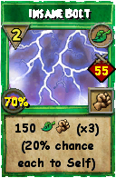 Wizard101 Life spell card: Insane Bolt, Spell ID 13796