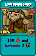 Wizard101 Fire spell card: Exploding Sheep, Spell ID 13880