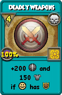 Wizard101 Death spell card: Deadly Weapons, Spell ID 13899