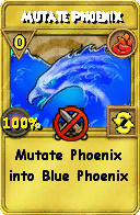 Wizard101 Fire spell card: Mutate Phoenix, Spell ID 13946
