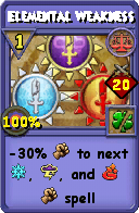 Wizard101 Balance spell card: Elemental Weakness, Spell ID 13316