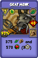 Wizard101 Life spell card: Goat Monk, Spell ID 13085